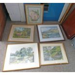 5 VARIOUS FRAMED WATERCOLOURS,