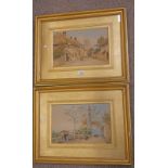 PAIR OF GILT FRAMED WATERCOLOURS OF TOWN SCENES BY R W RIMINGTON 23 X 35 CM