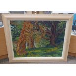 ROBYN WIGHT, PINE TREES BY THE RIVER, SIGNED, FRAMED OIL PAINTING,