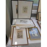 SELECTION OF FRAMED AND UNFRAMED ETCHINGS TO INCLUDE, ON THE COAST NEAR LYMINGTON BY JOHN HESELTINE,