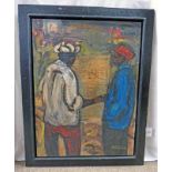 CHARLES KAMANNANA 2 FIGURES SIGNED FRAMED OIL PAINTING 87 X 65 CMS