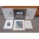 VARIOUS SIZED FRAMES X 6 WATERCOLOUR AND OTHER TYPES OF PICTURES LARGEST 25 X 35 CMS