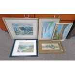 VARIOUS SIZED FRAMED WATERCOLOURS OF LANDSCAPES & FLOWERS LARGEST 24 X 32 CM