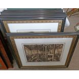 8 BLACK & GOLD GILT FRAMES WITH VARIOUS PRINTS OF OIL WORKS 49 X 34 CM - TO BE SOLD PLUS VAT ON