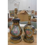 2 BLUE & GILT PORCELAIN TABLELAMPS WITH FLORAL DECORATION