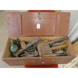 WOODEN TOOL BOX WITH CONTENTS OF TOOLS