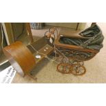 CHILDS PRAM AND A WOODEN DOLLS COT -2-