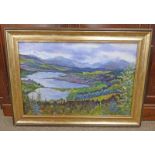 MARI MACDONALD TOWARDS THE CULLIN FRAMED ACRYLIC SIGNED 51 X 76CM