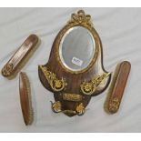 BRASS & OAK BRUSH & MIRROR SET