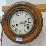 CIRCULAR OAK WALL CLOCK WITH WHITE ENAMEL DIAL,