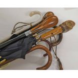 SELECTION OF WALKING STICKS, UMBRELLA'S,