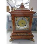 LATE 19TH CENTURY OAK BRACKET CLOCK WITH GILT METAL & SILVERED DIAL & GILT METAL MOUNTS, 70CM TALL,