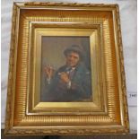 19TH CENTURY CONTINENTAL SCHOOL, MAN SMOKING A PIPE, MONOGRAM & DATED 1899,