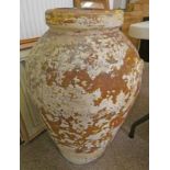 LARGE EARTHENWARE GARDEN URN 80CM TALL Condition Report: No large areas of damage.