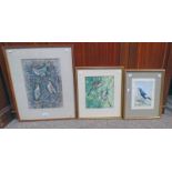 T S HALLIDAY BIRDS SIGNED 3 FRAMED WATERCOLOURS LARGEST 32 X 22 CM