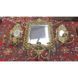 EARLY 20TH CENTURY 3 PIECE BRASS WALL MIRROR SCONCE SET