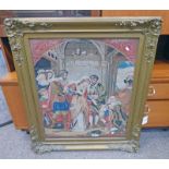 GILT FRAMED 19TH CENTURY TAPESTRY OF A CLASSICAL SCENE - 71 X 58 CM