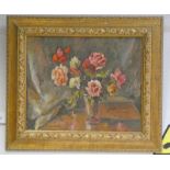 J CAROR DEVERA STILL LIFE VASE OF FLOWERS SIGNED GILT FRAMED OIL PAINTING 48 X 59 CM