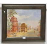 FRAMED WATERCOLOUR OF A MIDDLE EASTERN STREET SCENE, SIGNED MB, 38 X 46.