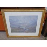 FRANK WALLACE THE LAST STAG GILT FRAMED WATER COLOUR PAINTING SIGNED 36 X 53 CMS TO BE SOLD PLUS