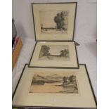 3 FRAMED ETCHINGS BY JOHN FULLWOOD : HARVEST CHERTSEYVALE,