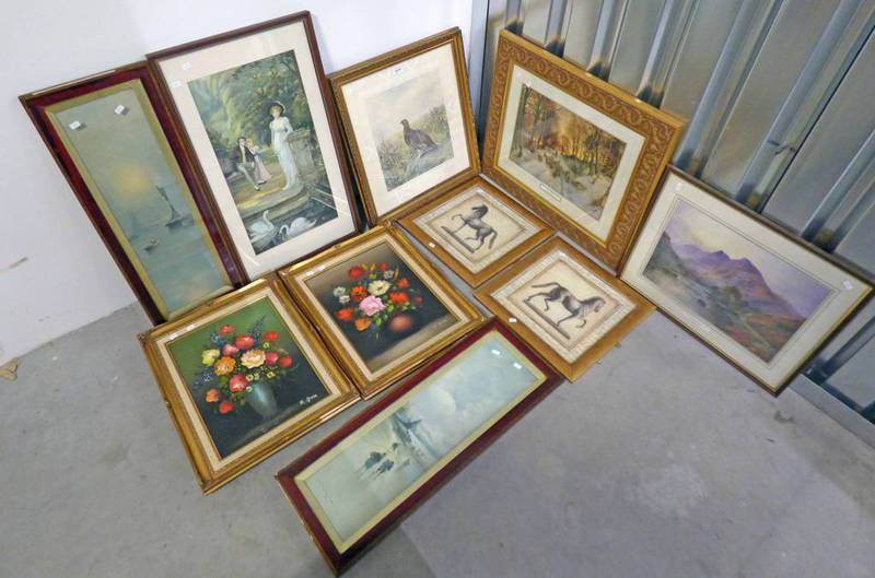 3 GILT FRAMED PRINTS, PICTURES & SOME OTHER PRINTS IN FRAMES AFTER FARQUARSON,