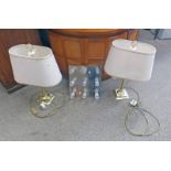 PAIR OF SIDE TABLE LAMPS AND ONE WALL FITTING LIGHT