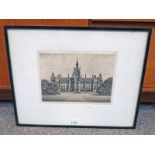 CHARLES H CLARK FETTES COLLEGE SIGNED FRAMED ETCHING 25 X 18 CM