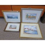 4 FRAMED WATERCOLOUR LANDSCAPES AND COASTAL PICTURES LARGEST 15 X 20 CMS