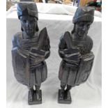 PAIR OF CARVED OAK SOLDIERS HOLDING SWORD & SHIELD,