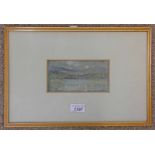 JOHN R GREIG ROLLING HILLS IN THE DISTANCE SIGNED GILT FRAMED WATERCOLOUR 8 X 16 CMS
