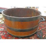 METAL BOUND WOODEN BUSHEL MEASURE WITH DOUBLE HANDLES