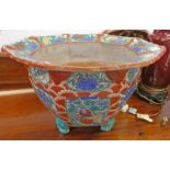 CHINESE PORCELAIN FLOWER POT WITH FLORAL DECORATION 34CM TALL X 50CM WIDE - TO BE SOLD PLUS VAT ON