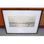 W L WYLLIE OBAN BAY SIGNED FRAMED ETCHING 16 X 37 CM