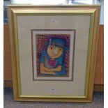 PIETER VAN DER WESTHUIZEN, LADY IN BLUE, SIGNED, GILT FRAMED MIXED MEDIA, 31.5 X 23.