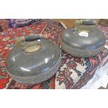 PAIR OF CURLING STONES WITH INITIALED HANDLES Condition Report: Initialled CLH to