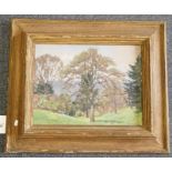 BARBARA CHRISTIAN SPRING ON THE HUDSON SIGNED & WITH OLD LABEL TO REVERSE GILT FRAMED OIL