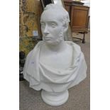 PAINTED BUST ON PEDESTAL OF A MAN 69CM TALL