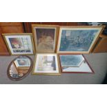 VARIOUS SIZED FRAMED PRINTS & 2 MIRRORS