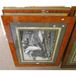 6 WALNUT EFFECT FRAMES WITH VARIOUS PRINTS OF OIL WORKS 49 X 32 CM - TO BE SOLD PLUS VAT ON THE