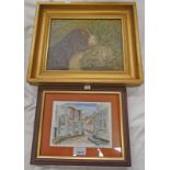 GILT FRAMED OIL PAINTING OF A SPANIEL SIGNED S CLARK AND A FRAMED PRINT OF GAMBLE STAVOINGER SIGNED