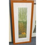 BARBARA ROBERTSON WINTER SUN SIGNED FRAMED LINO PRINT 65 X 20 CM