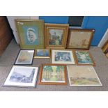 TWO RAY BRUGE FRAMED WATERCOLOURS & 3 OTHER PAINTINGS,