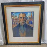 KAZIMIR SEVERINOVICH MELEYICH PORTRAIT OF MAN FRAMED PRINT 1878- 1935 LABEL TO BACK 58 X 45 CMS