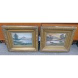 PAIR OF GILT FRAMED WATERCOLOURS OF SCOTTISH LOCH LANDSCAPES - 21 X 25 CM