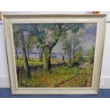 DONALD SHEARER COUNTRY SCENE SIGNED FRAMED OIL PAINTING 62 X 74 CM