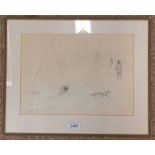 TOM CARR VERY HARD FROST GOOD SCENT ON THE FIRST FOX SIGNED FRAMED PENCIL STUDY 24 X 34 CMS