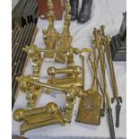 BRASS FIRE DOGS WITH DRAGON HEAD FINIALS,