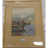 MA FINDLAY THE HARBOUR CULLEN SIGNED FRAMED WATERCOLOUR 28 X 22 CM