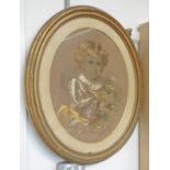 A MYGIAM PIETRE PORTRAIT OF YOUNG GIRL SIGNED OVAL GILT FRAME PASTEL 55 X 45 CMS
